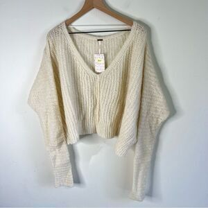 Free People Cream V-Neck Sweater